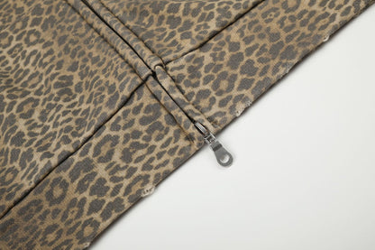 Leopard Cutout Damage Letter Zipper Hoodie WN28110