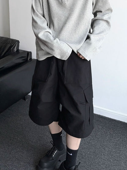 Washed Multi-Pocket Wide Leg Cargo Half Pants WN19356