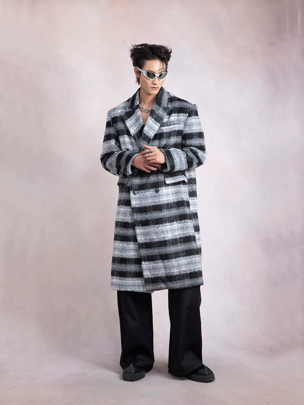 Heavyweight Plaid Over-Knee Coat WN9278