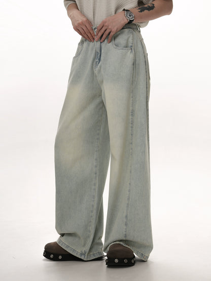 Wash Wide Leg Pleats Denim Jeans WN5663