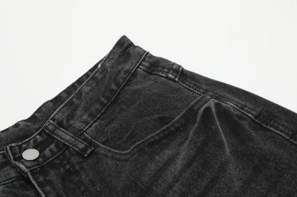 Washed Pleats Curved Denim Jeans WN25487