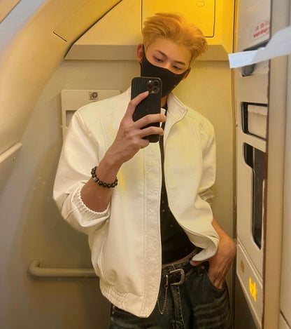 Jacquard Embroidery Short PU Leather Jacket WN21959