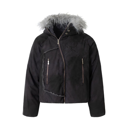 Fake Fur Collar Washed Deconstruction Puffer Jacket WN21925