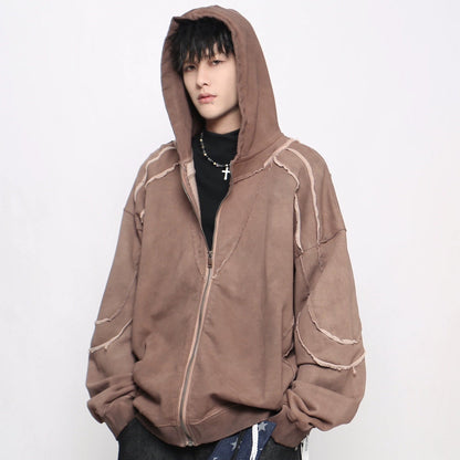 Heavyweight Cut Design Zipper Hoodie WN21038