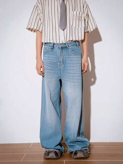 Washed Wide Leg Straight Denim Jeans WN9575