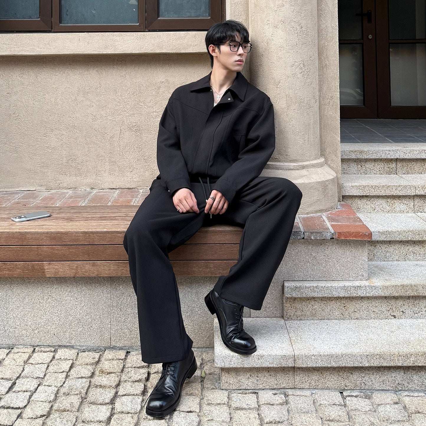 Lapel Short Jacket & Wide Leg Pants Setup WN24866