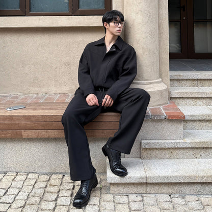 Lapel Short Jacket & Wide Leg Pants Setup WN24866