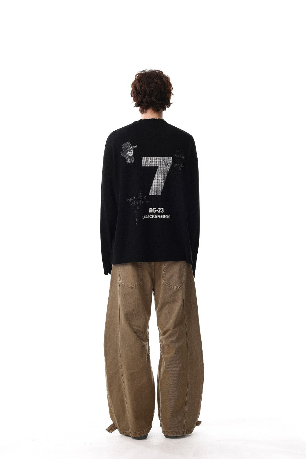 Waffle Texture Graphic Long Sleeve T-Shirt WN28018
