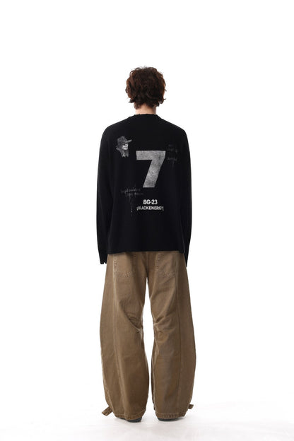 Waffle Texture Graphic Long Sleeve T-Shirt WN28018
