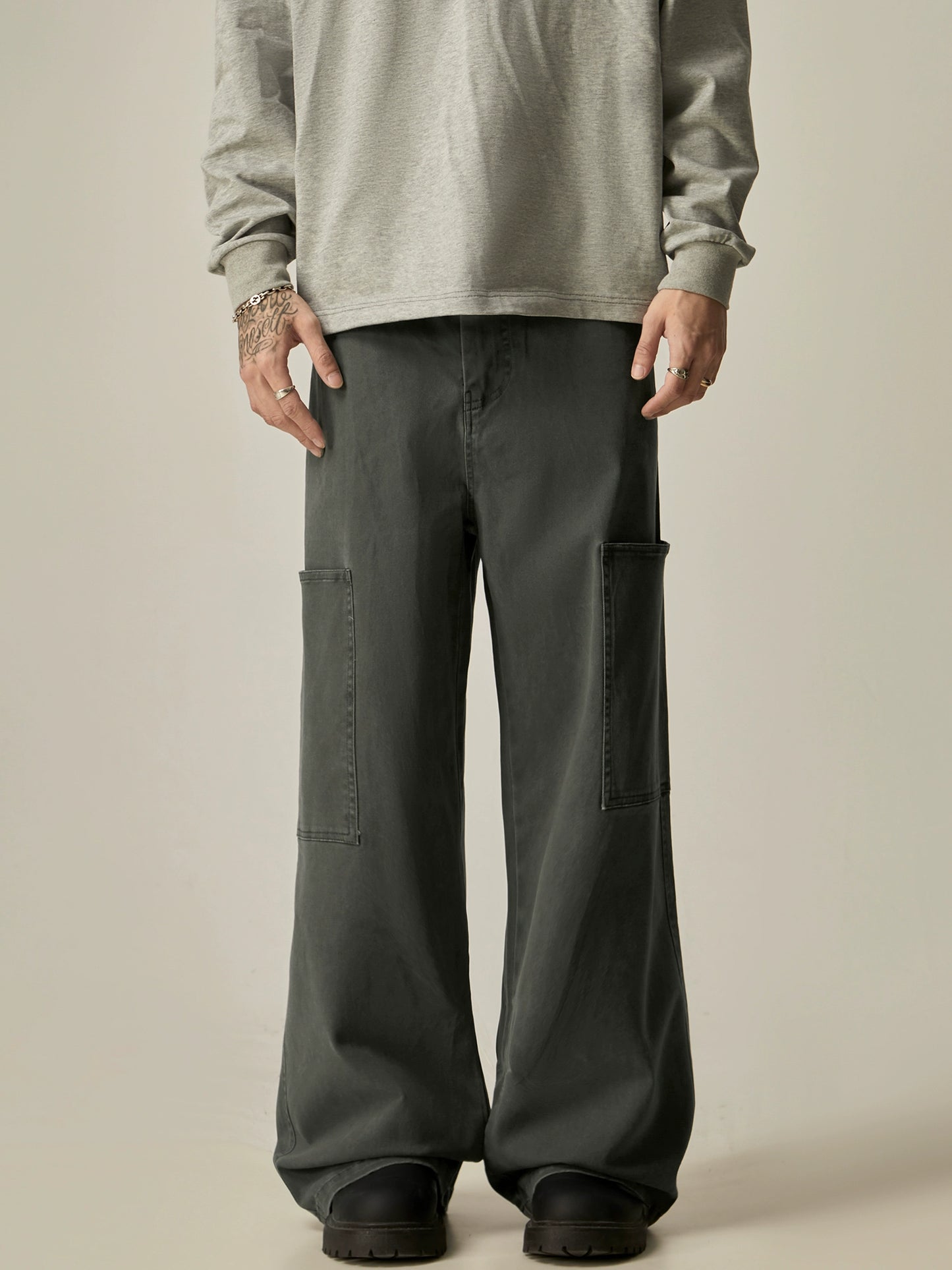 Washed Wide Leg Cargo Pants WN8965