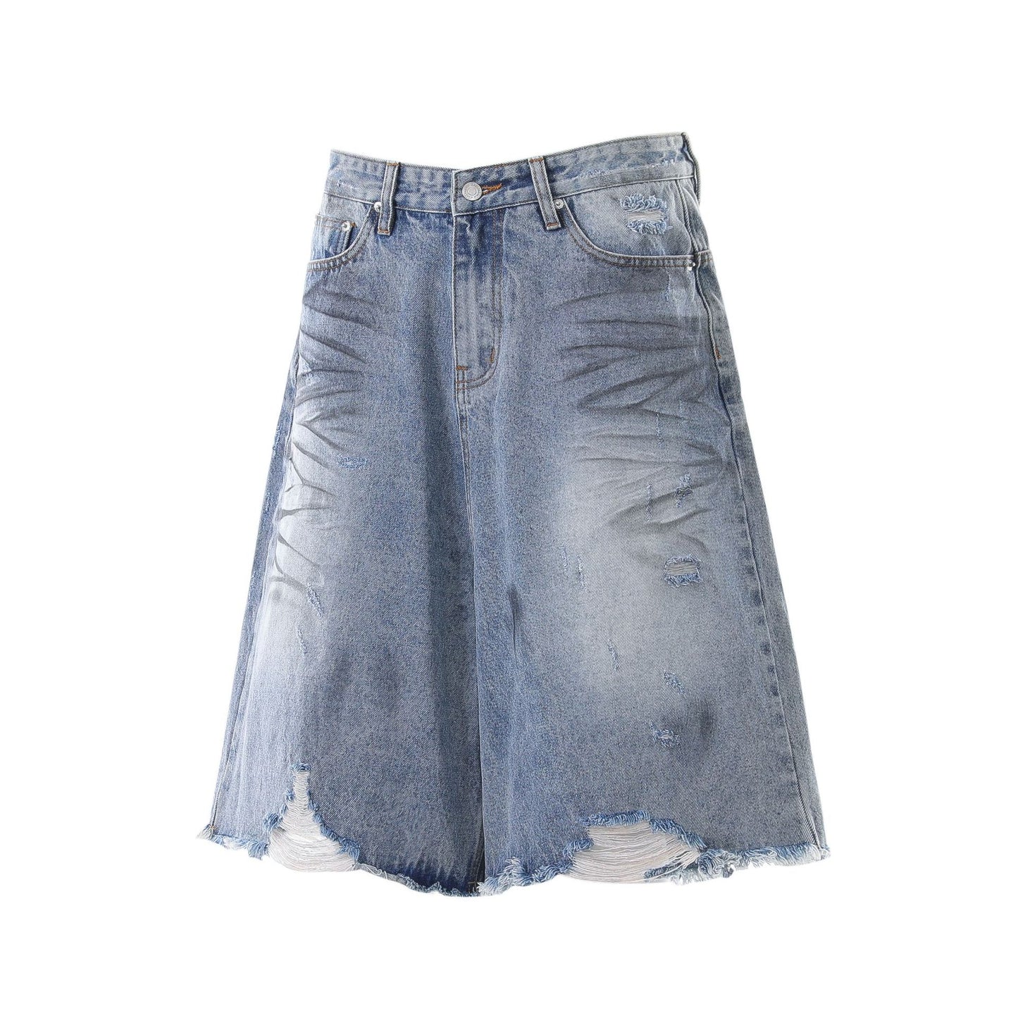 Frayed Distressed Denim Half Jeans WN25413