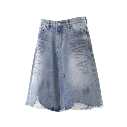 Frayed Distressed Denim Half Jeans WN25413
