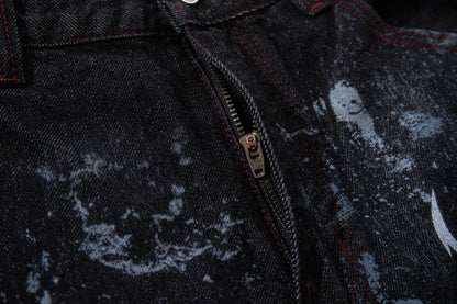 Graffiti Totem Print Wide Leg Denim Jeans WN27881