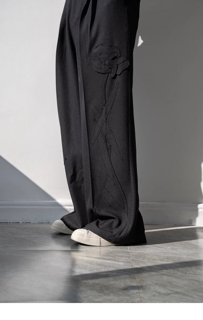 Flower Design Asymmetric Pocket Tailored Jacket & Trousers Setup WN23840