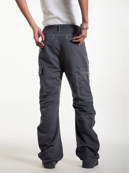 Pleated Contrast Stitch Pendant Cargo Pants WN11955