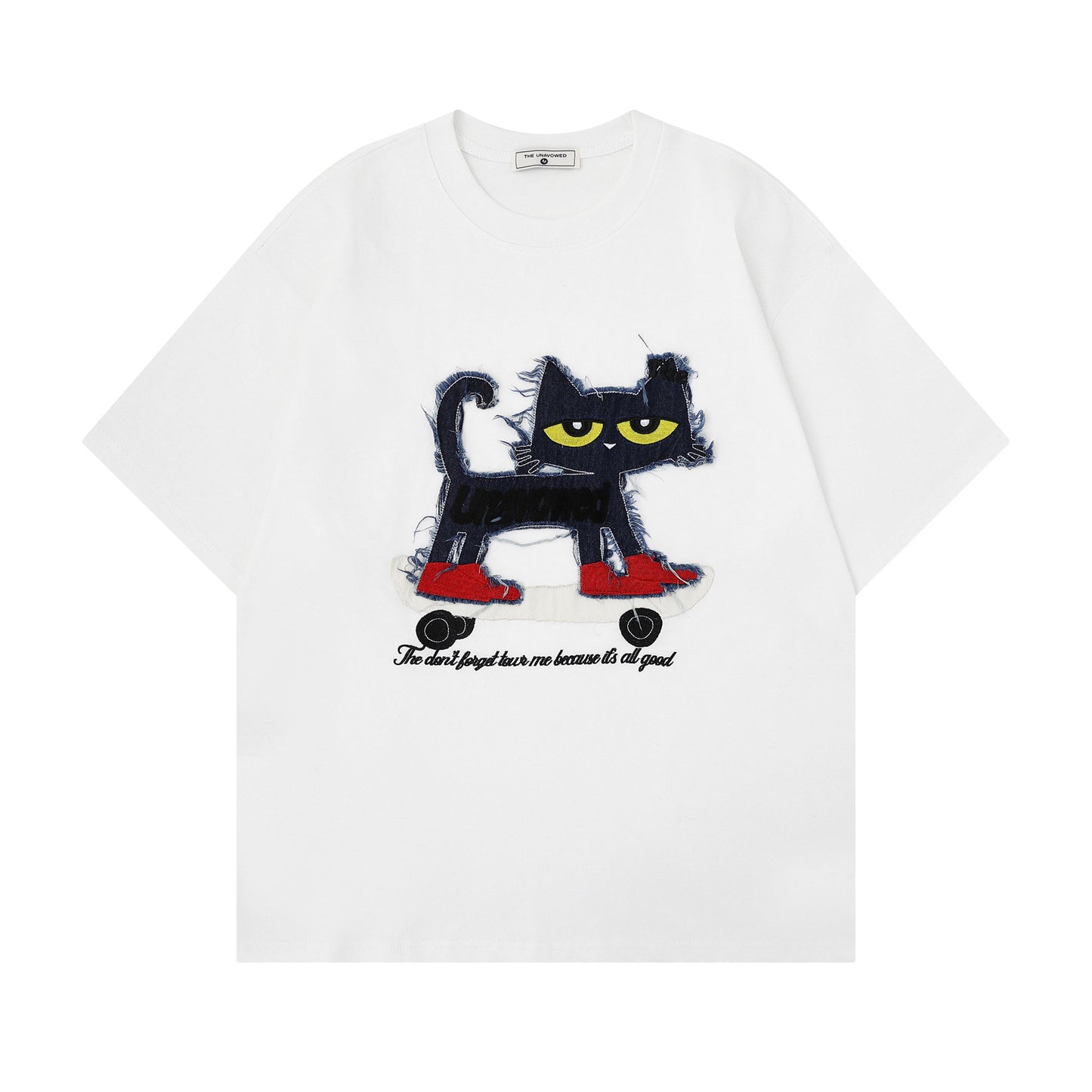 Cat Applique Embroidery Short Sleeve T-Shirt WN25665