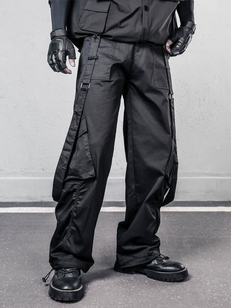 Drawstring Strap Wide Leg Cargo Pants WN22354