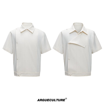 Deconstructed Stripe Embroidery Short Sleeve Shirt & Wide Leg Pants Setup WN27012