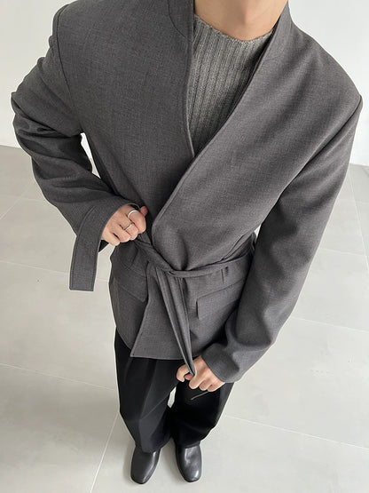 Collarless Belted Tailored Jacket WN21608