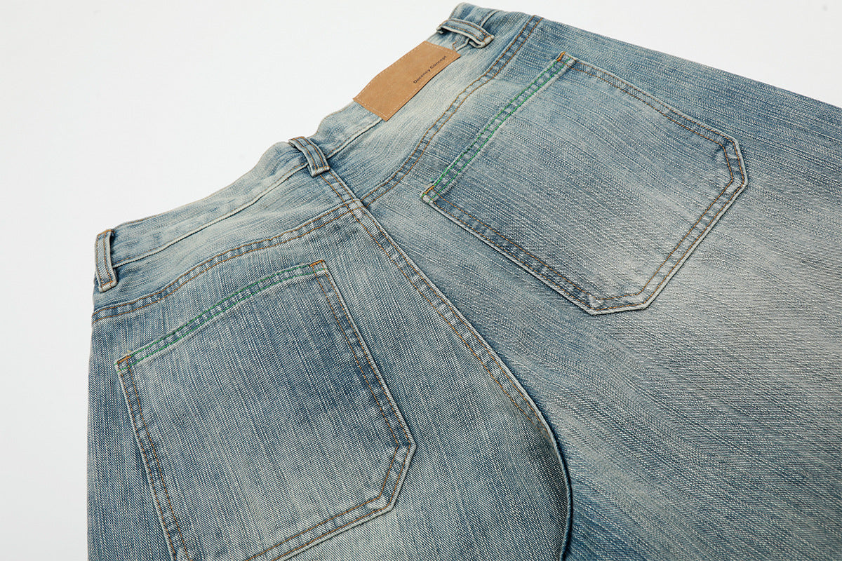 Washed Pleats Curved Denim Jeans WN25533