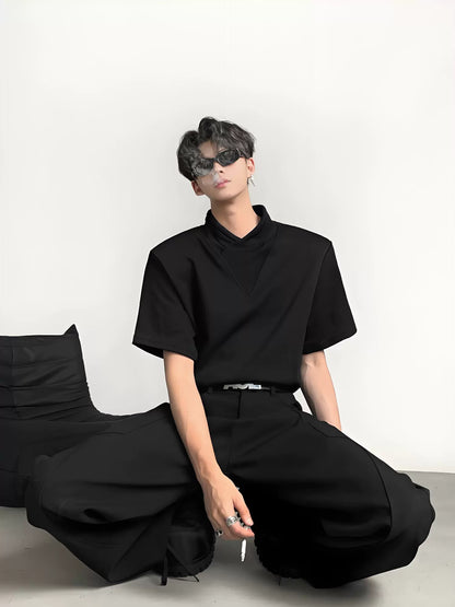 Double-Layer V-Neck Short Sleeve T-Shirt WN20078