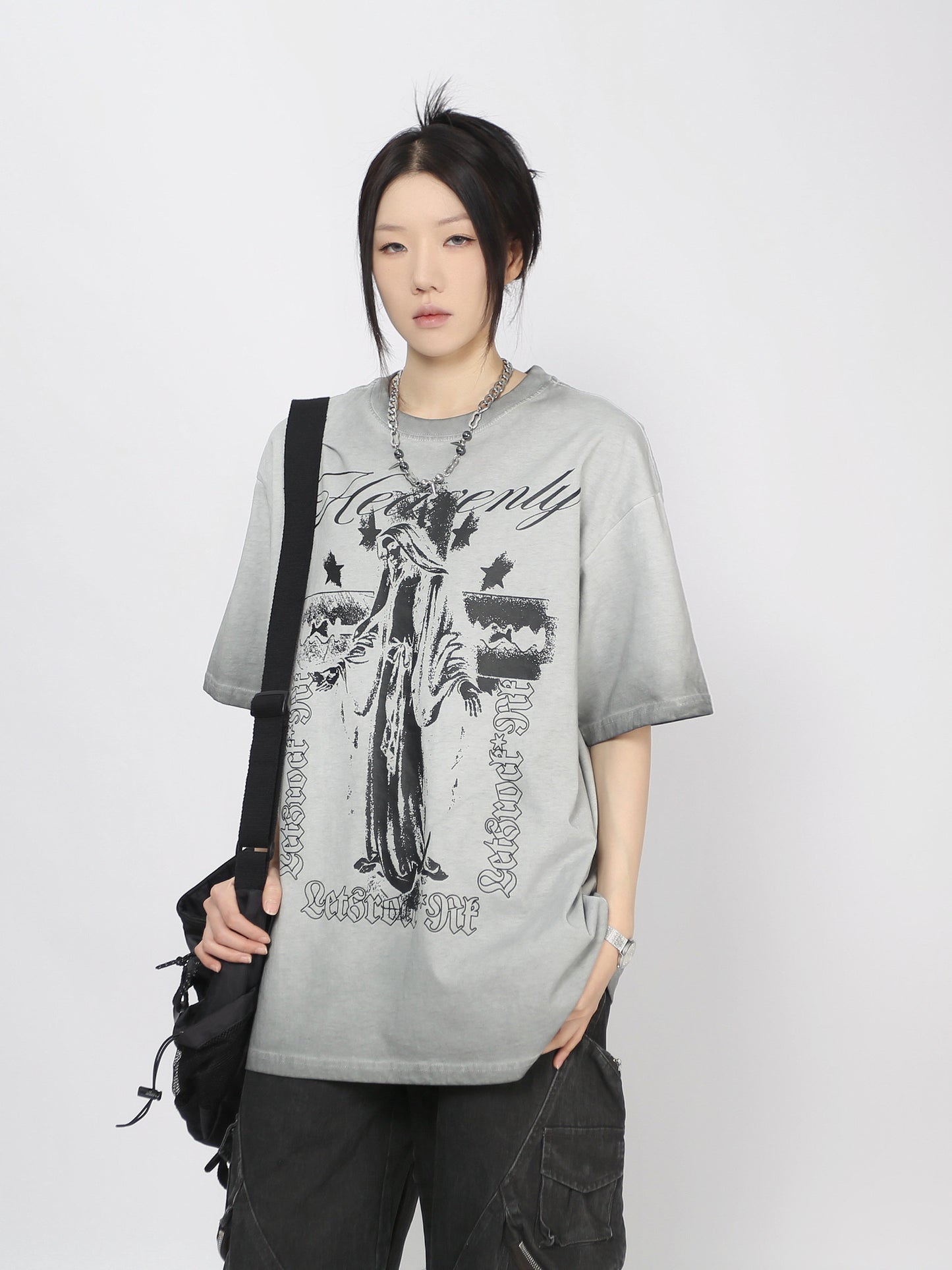 Cross Print Damage Short Sleeve T-Shirt WN24462