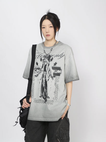 Cross Print Damage Short Sleeve T-Shirt WN24462