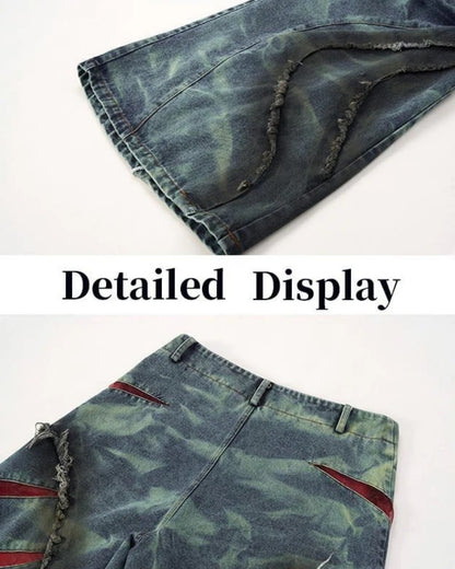 Frayed Panel Graphic Flare Denim Jeans WN27982