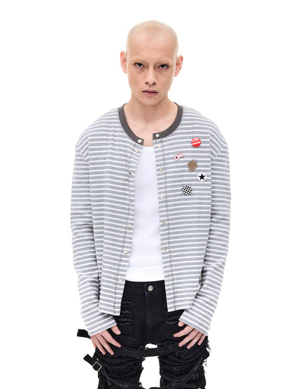 Snap Button Thin Stripe Knit Cardigan WN26718