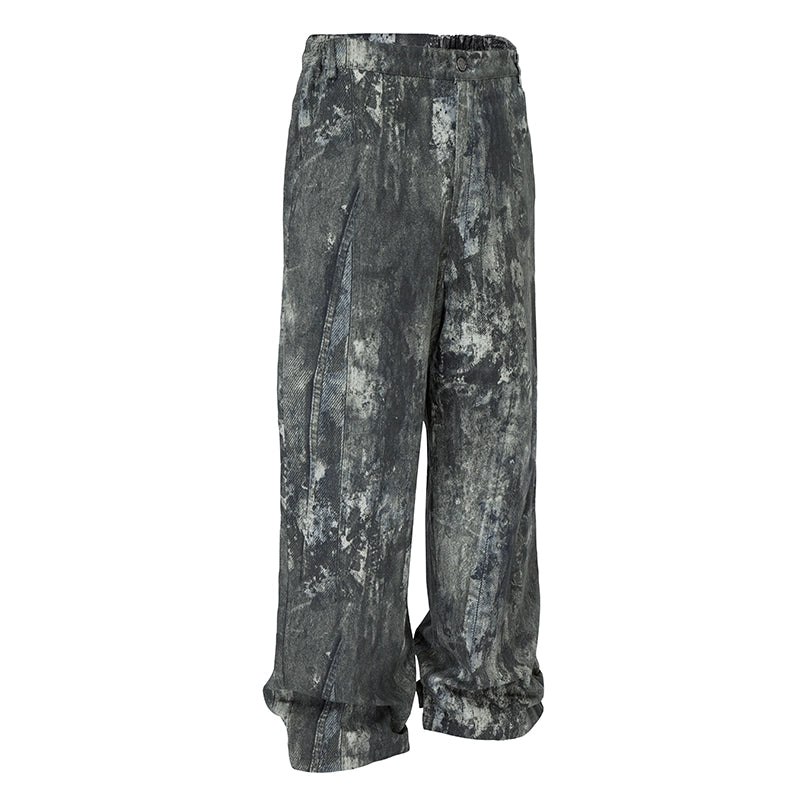 Gradient Paint-Splatter Washed Wide-Leg Denim Jeans WN12154