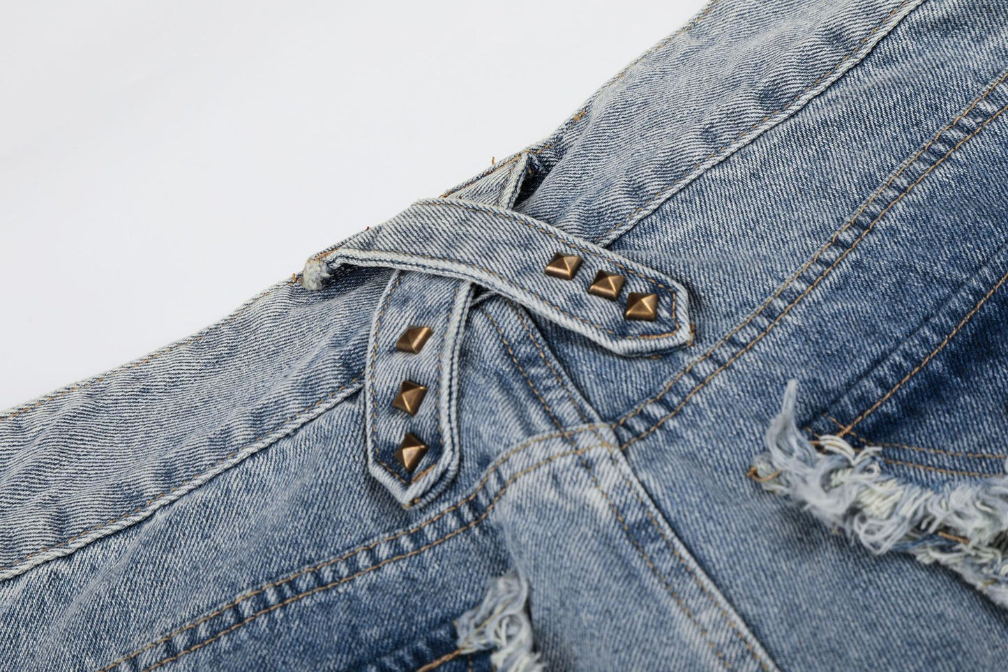 Fringe Studs Wide Leg Denim Jeans WN25804