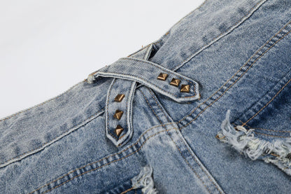 Fringe Studs Wide Leg Denim Jeans WN25804