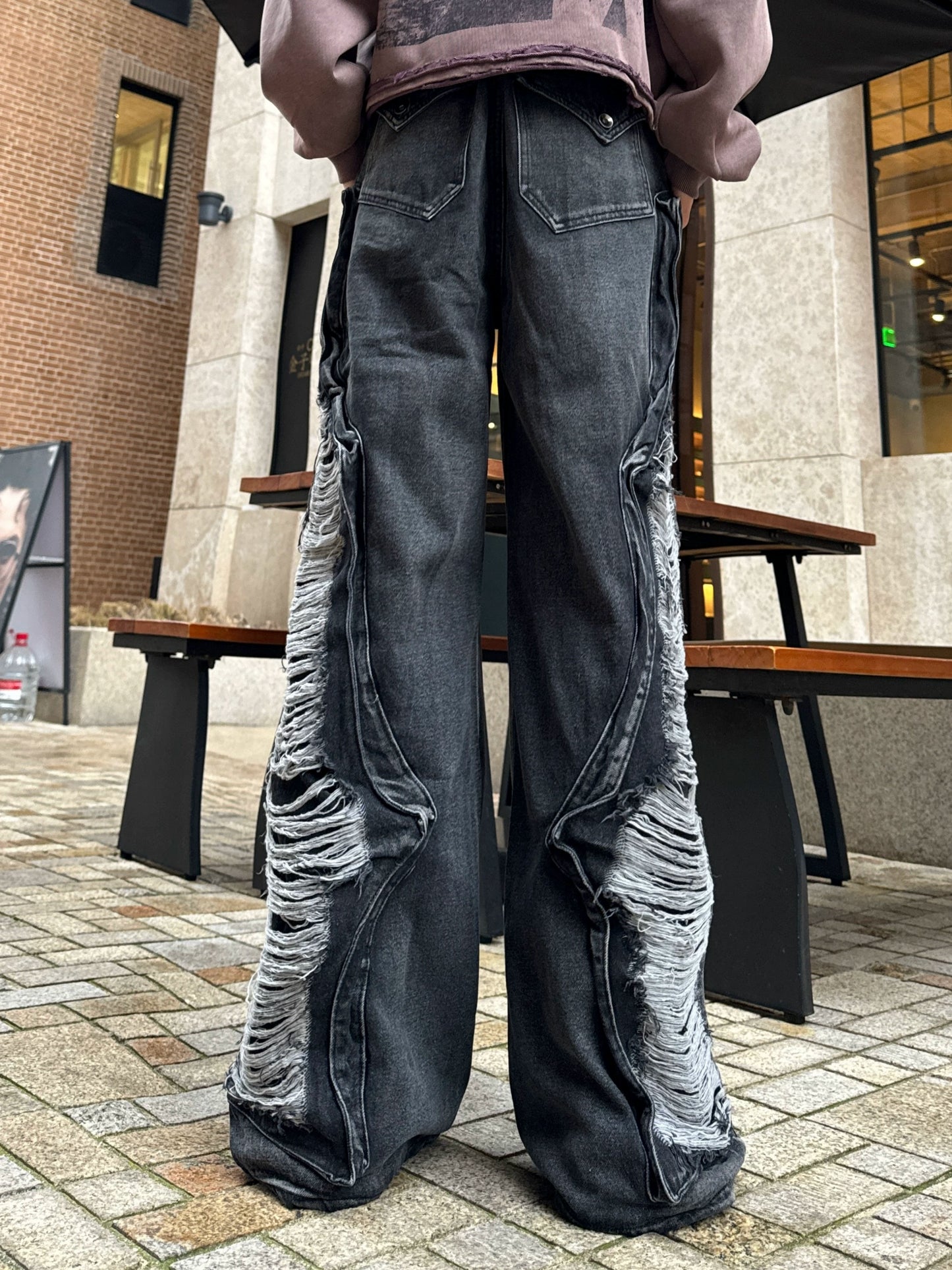 Patchwork Tassel Damage Wash Denim Jeans WN20738