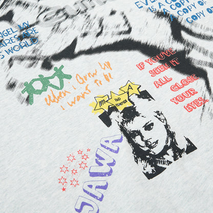 Illustration Letter Print Short Sleeve T-Shirt WN25402
