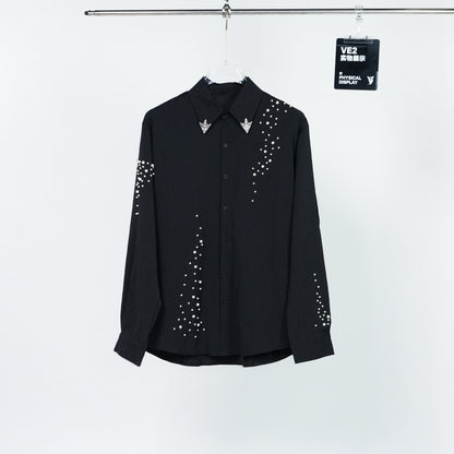 Rhinestone Metal Collar Detail Long Sleeve Shirt WN24311