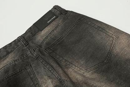 Washed Fade Whisker Wide Leg Straight Denim Jeans WN25881