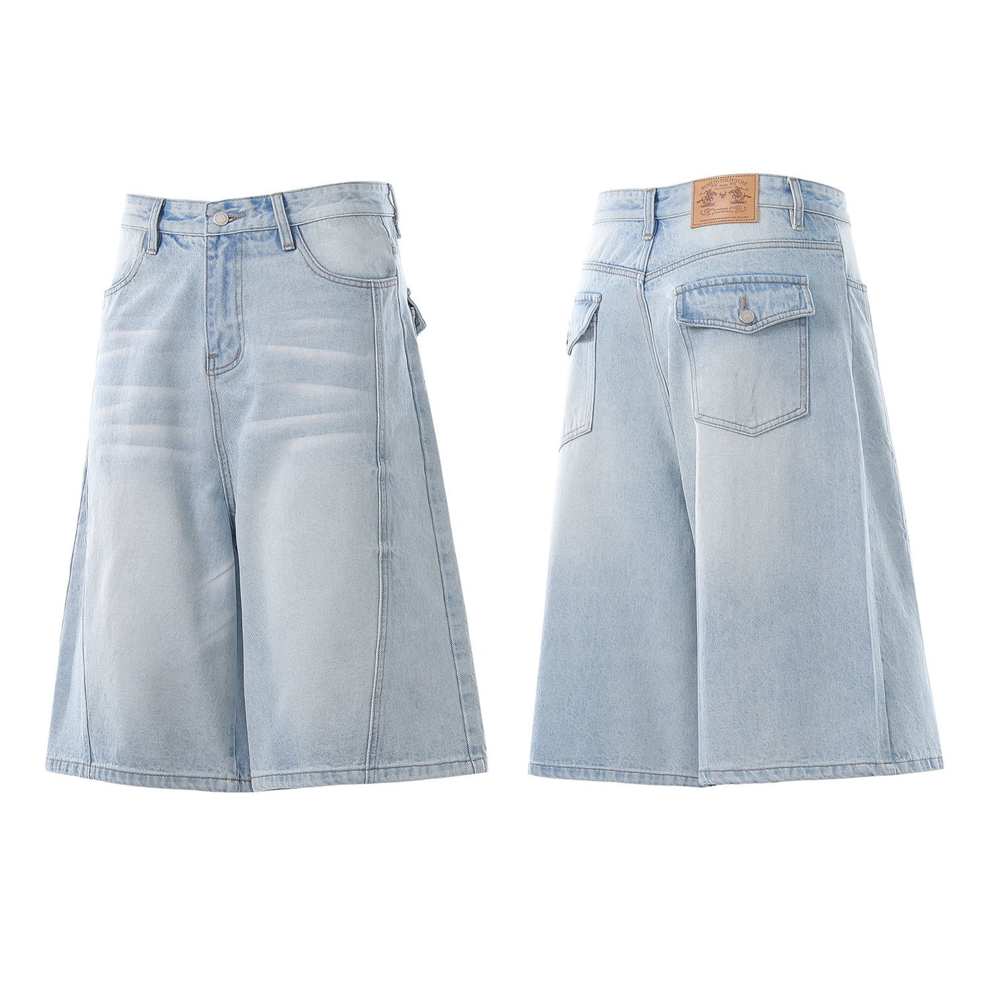 Denim Wash Wide Leg Half Pants WN25644