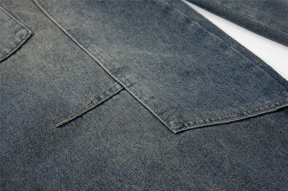 Washed Damage Multi-Pocket Curved Leg Denim Jeans WN26807