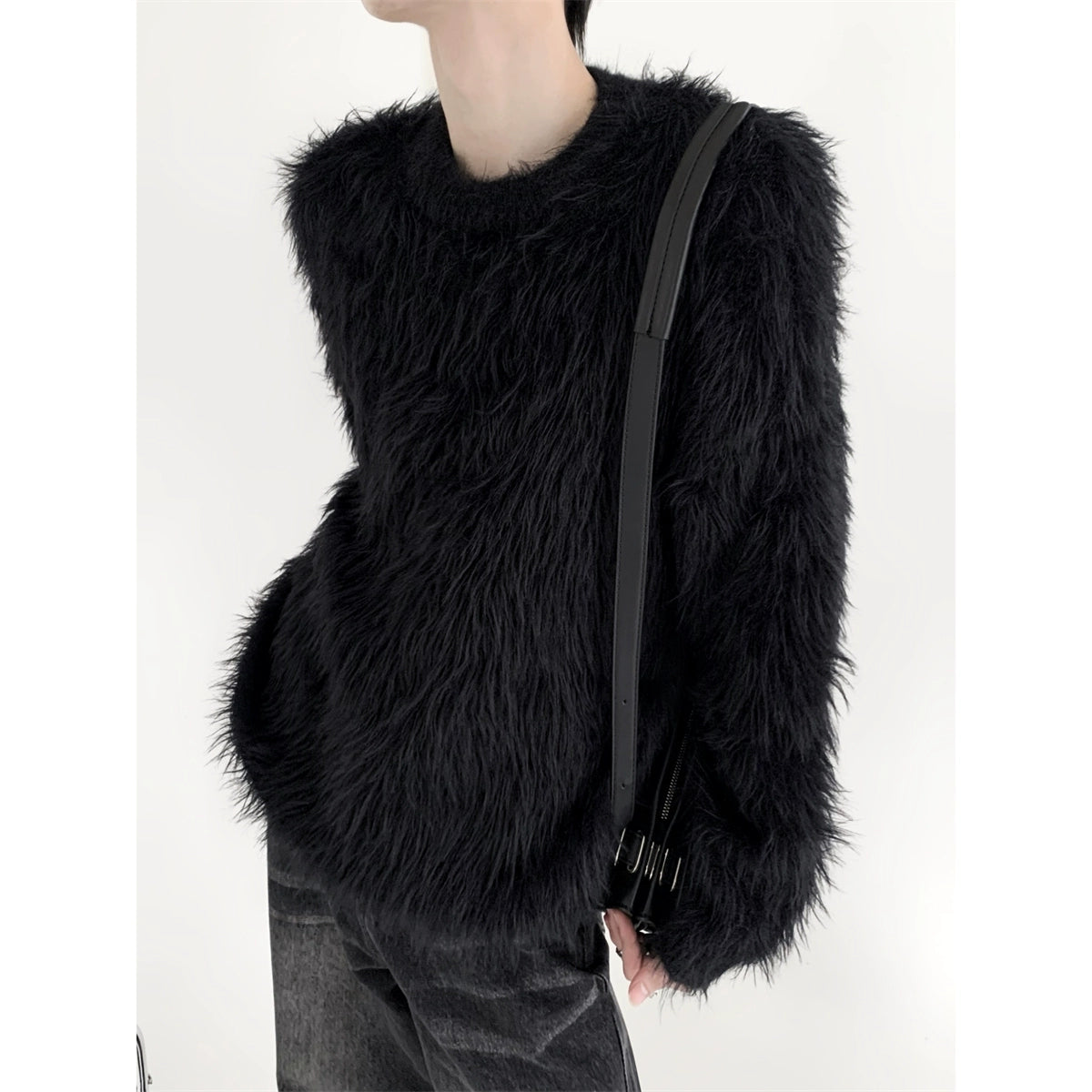 Round Neck Fake Mink Fur Knit Sweater WN9130