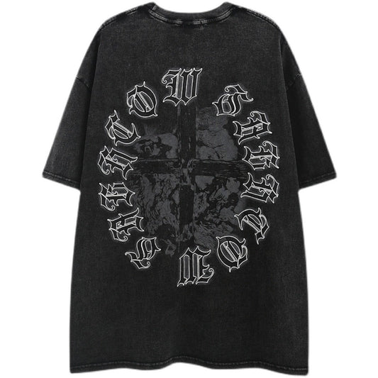 Dark Gothic Print Oversize Short Sleeve T-Shirt WN5471