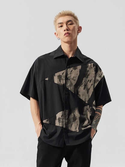 Deconstruction Tie-Dye Patchwork Oversize Short Sleeve Shirt WN17540
