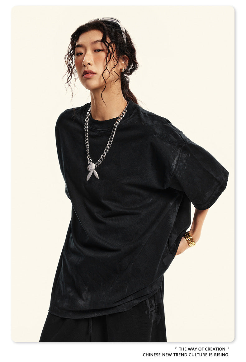 Washed Damage Oversize Heavyweight Short Sleeve T-Shirt WN6072
