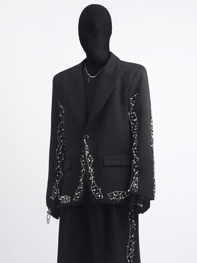 Studs Line Tailored Jacket & Studs Line Wide Leg Trousers Setup WN23675