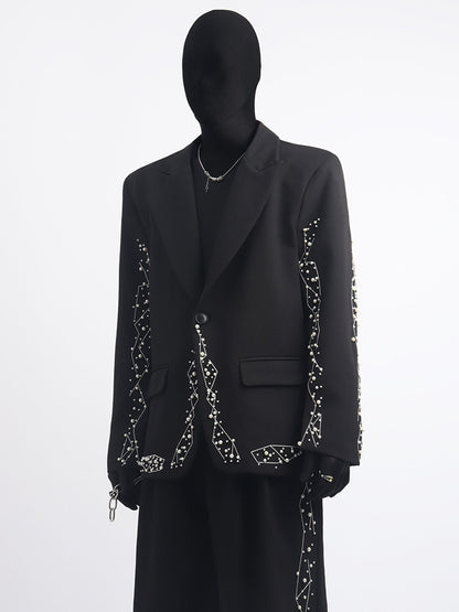 Studs Line Tailored Jacket & Studs Line Wide Leg Trousers Setup WN23675