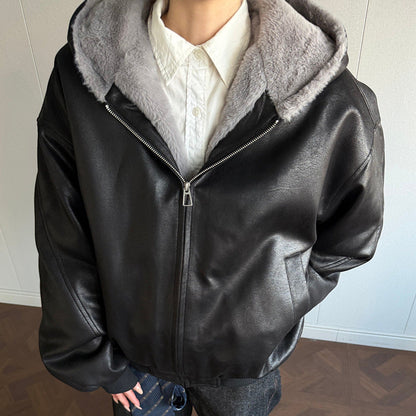 Hooded Fleece Lining Zipper Puffer Jacket WN21927