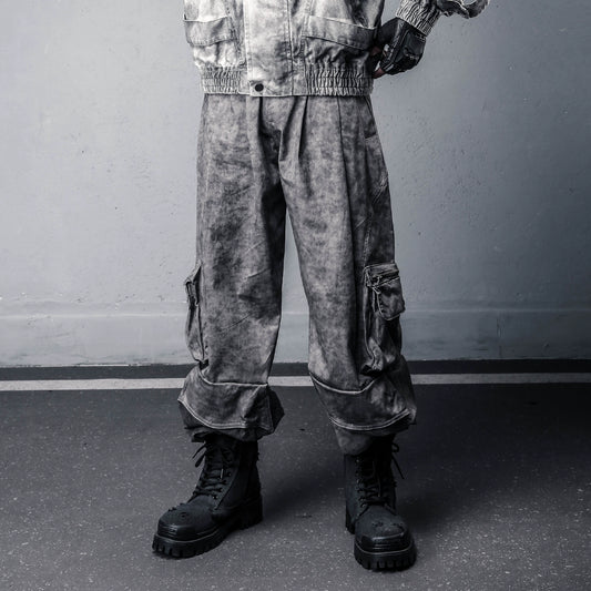 Tie-Dye Wash Large Pocket Wide Leg Pants WN22321