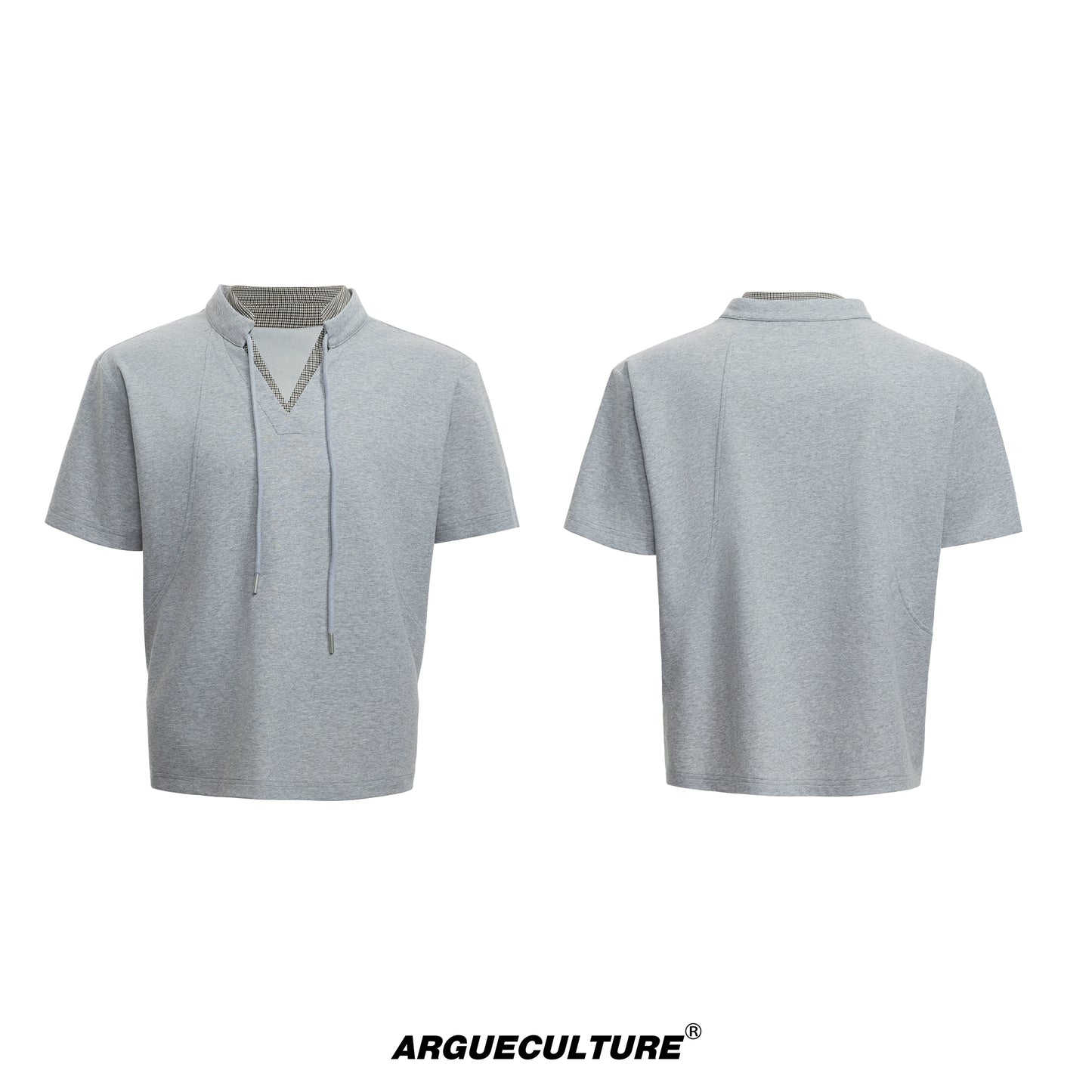 Houndstooth V-Neck Short Sleeve T-Shirt & Double Waistband Curved Hem Pants Setup WN18366