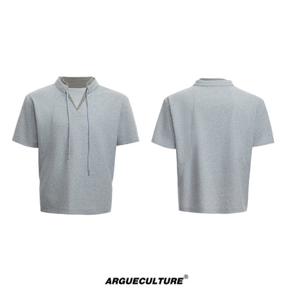 Houndstooth V-Neck Short Sleeve T-Shirt & Double Waistband Curved Hem Pants Setup WN18366