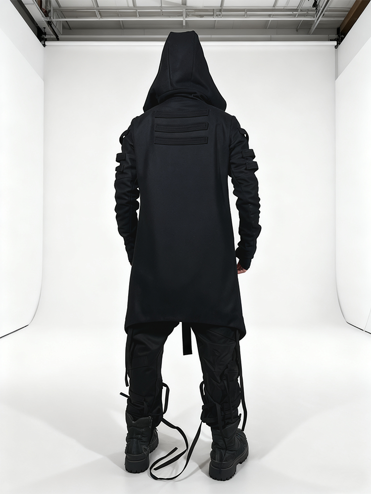 Asymmetric Hooded Deconstructed Wool Coat WN22006