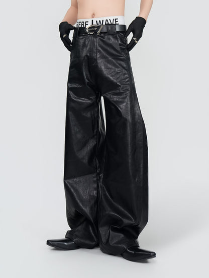 PU Leather Wide Leg Pants WN24298